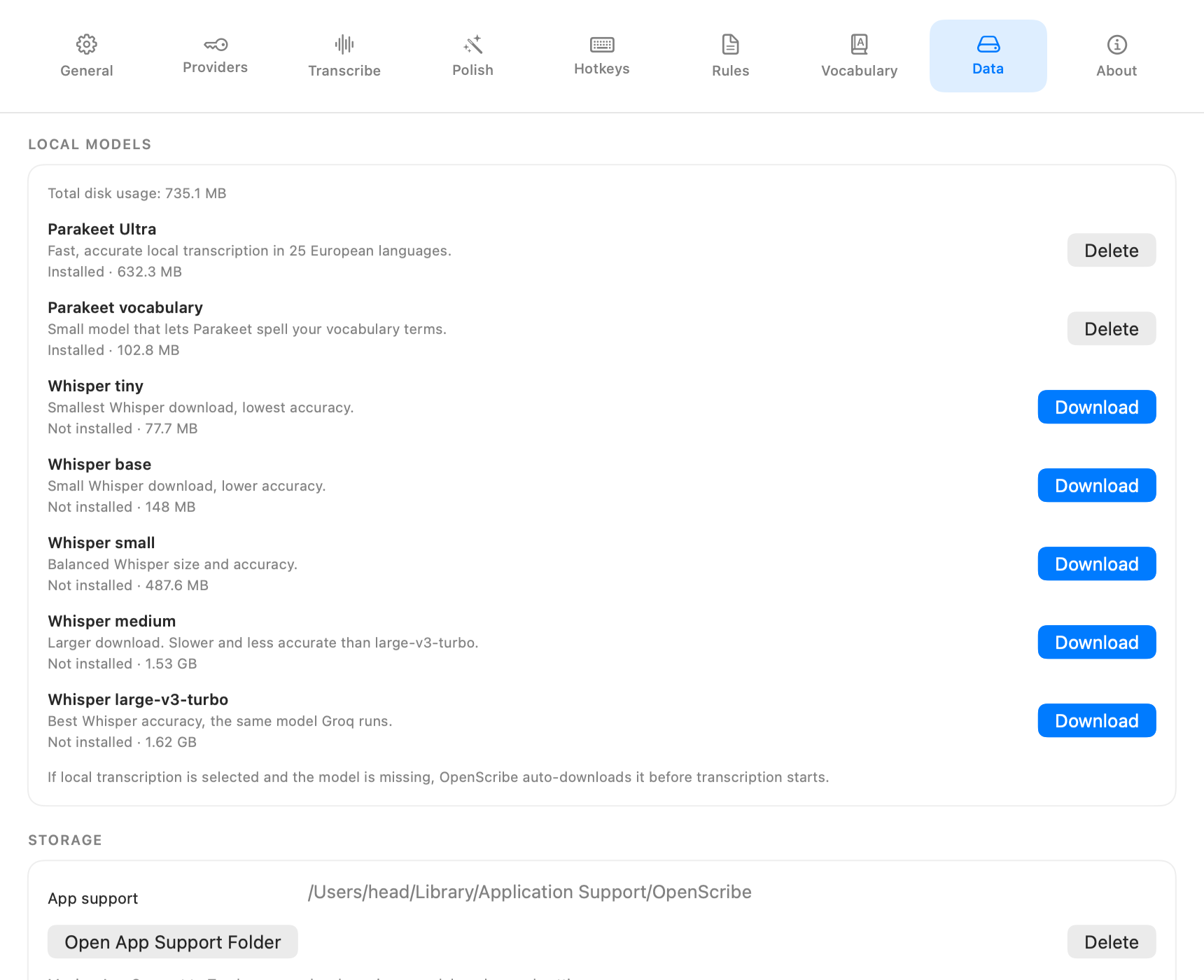 Data settings tab